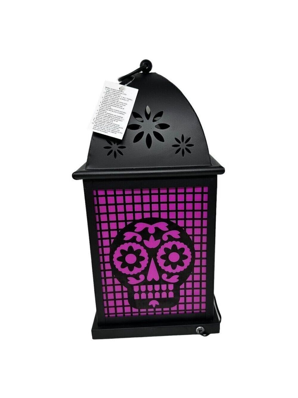 Halloween LED Skull Lantern Color Changing Light Candle Cutouts Purple Spooky